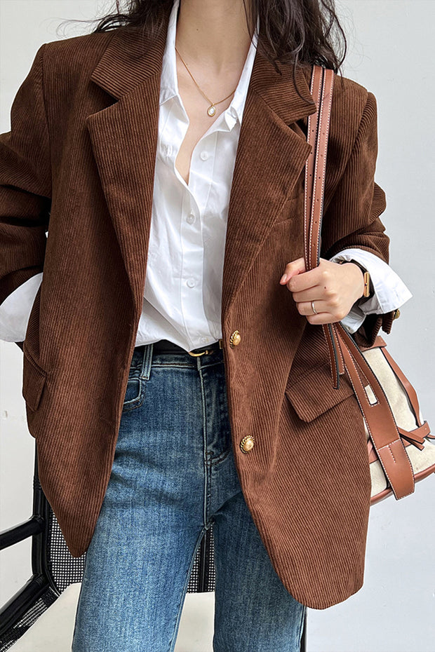 Vintage Metal Button Corduroy Blazer-Brown