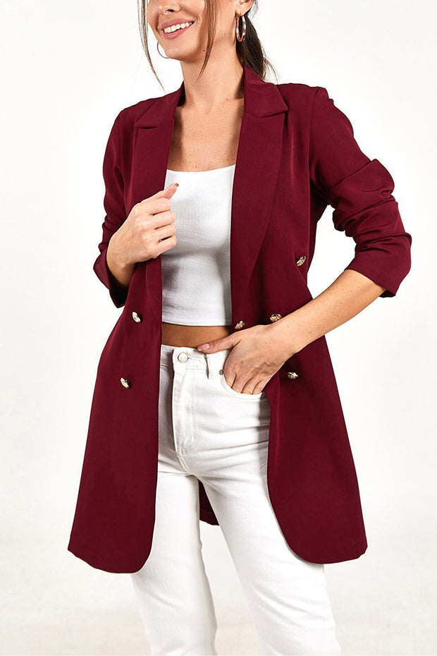 Casual double-breasted mid-length blazer