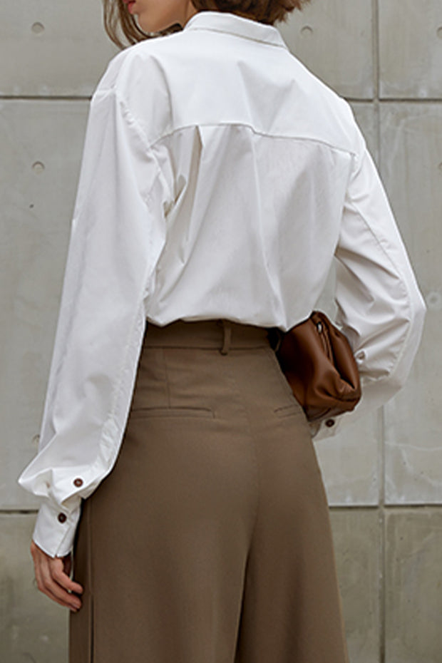 Retro Style Long-sleeved V-neck Slim Shirt