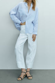 Blue Striped Fold-Up Sleeve Shirt