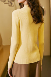 Irregular Twist-Knot V-neck Wool Knit Sweater