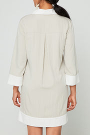 Linen Color Block Loose Shirt Dress