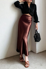 Acetate Kink Wrap Top Shirt - Black