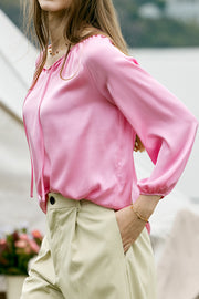 Pink Silk Loose Long Sleeve Shirt