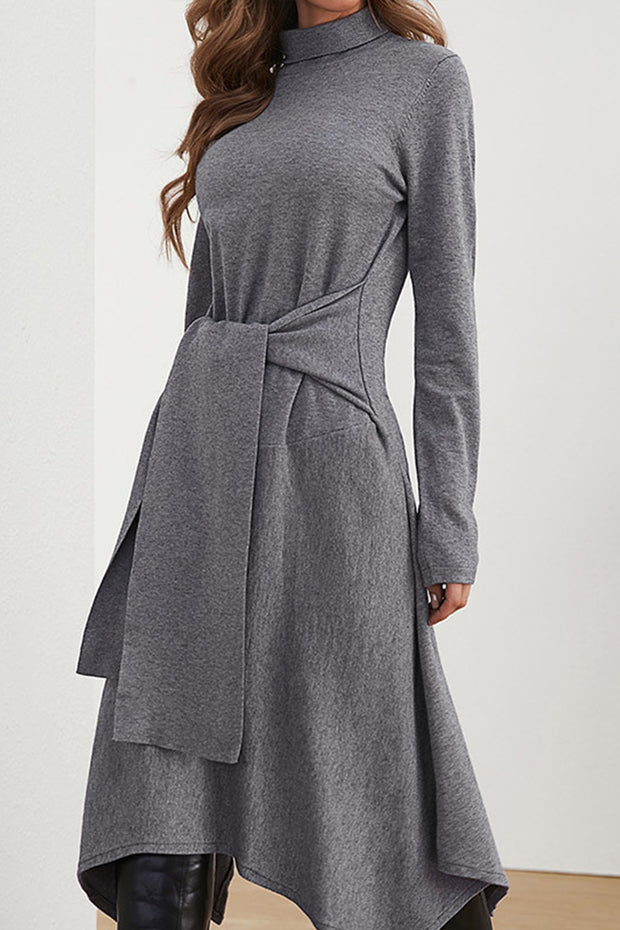 Irregular A-Line Knitted Extra Long Turtleneck Knitted Sweater Dress