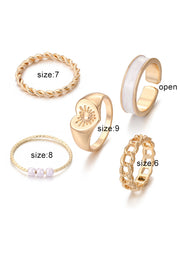 Creative Simple Drop Oil Pearl Love Ring Advanced Chain Ring Set Combination Adjustable 5-Piece Set