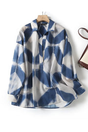 Elegant Blue Printed Long-sleeved Shirt