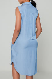 Tencel denim sleeveless shirt collar v-neck midi skirt