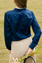Navy Silk Long Sleeve Shirt