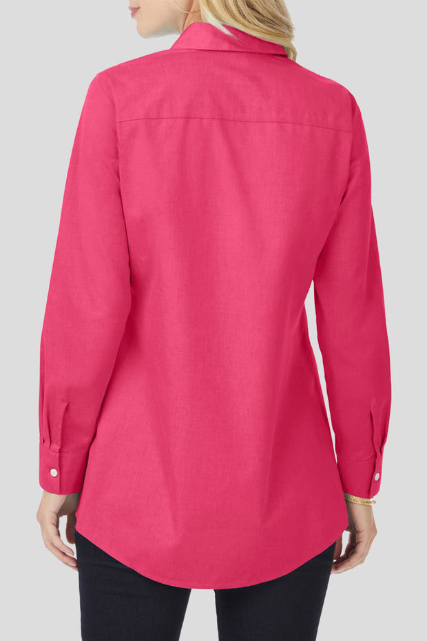 Comfortable Casual Long Sleeve Front Shoulder Shirt-Rose Red
