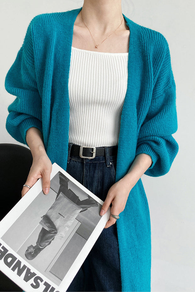 Lazy Over-the-Knee Lantern-Sleeve Knitted Sweater Coat