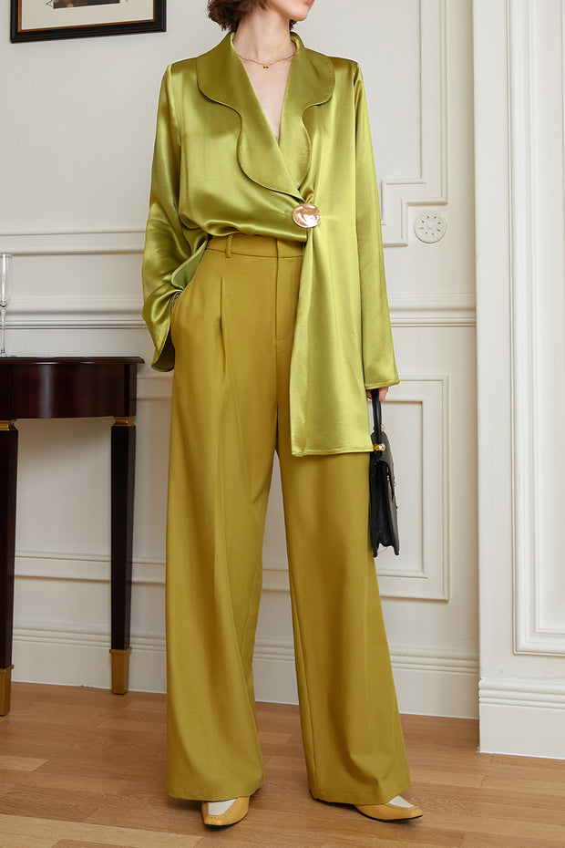 Shiny Asymmetric Acetate V-Neck Shirt