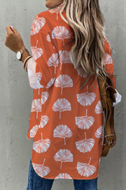 Orange Ginkgo Leaf Print Decorative Pocket Comfortable Long Sleeve Shirt
