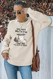 ‘Stop asking Why I'm Crazy I Don't Ask why you're so stupid’ Crew Neck Waffle Sweater