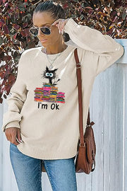 'I'm OK' Crew Neck Waffle Sweater