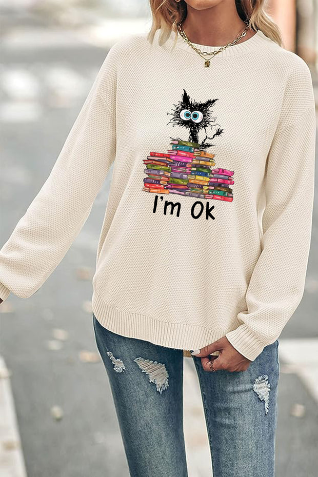 'I'm OK' Crew Neck Waffle Sweater