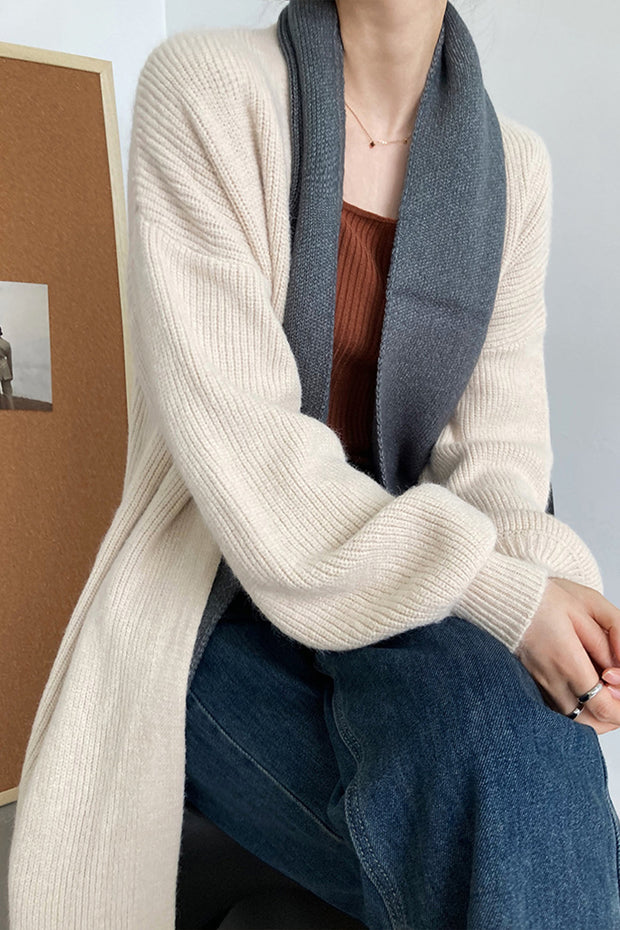 Lazy Over-the-Knee Lantern-Sleeve Knitted Sweater Coat