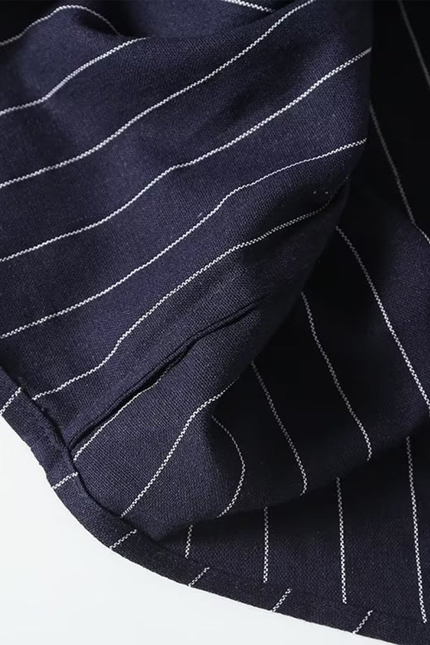 Dark Blue Casual Loose Long Sleeve Striped Shirt