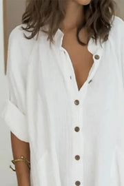 Mid-Length Comfortable Casual Shirt Dress-White