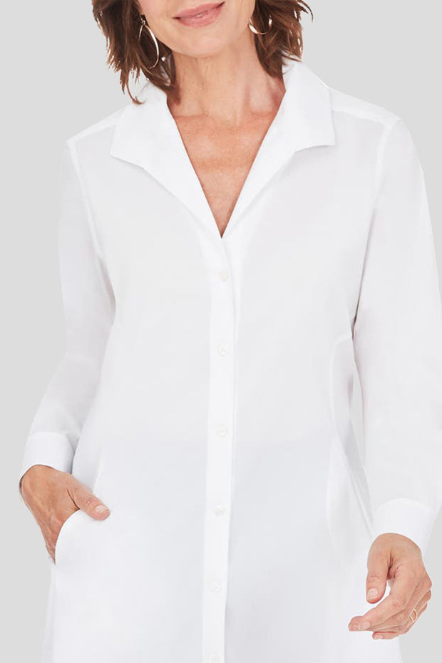 Comfortable Casual Long Sleeve Front Shoulder Shirt-White