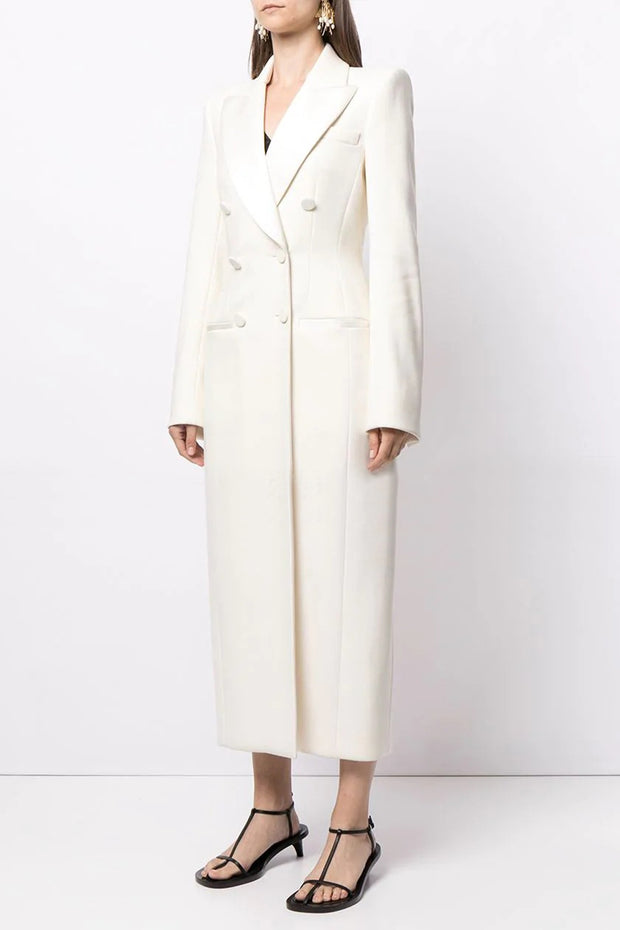 Trendy Double Breasted Long White Dress Dress Trench Coat