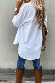 Women's Decorative Pocket Comfortable Long Sleeve Shirt-White