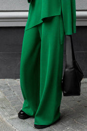 Beveled Sweater With Knitted Wide-leg Pants