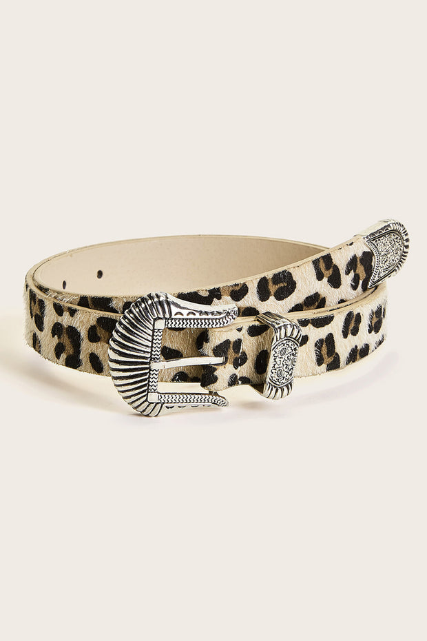 Retro Carved Suit Imitation Horsehair Leopard Fashion Versatile Western Buckle Belt Ladies Belt