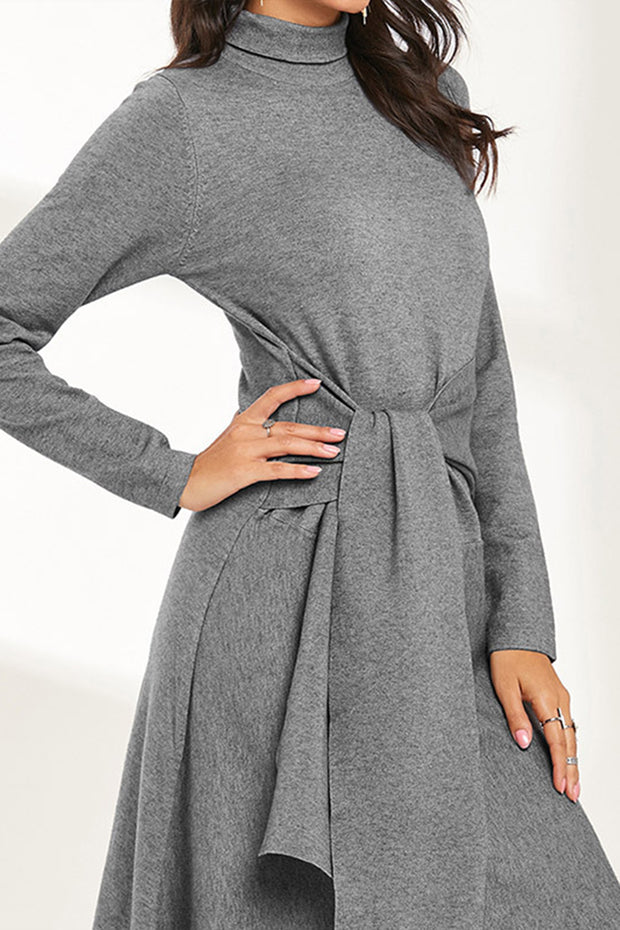 Irregular A-Line Knitted Extra Long Turtleneck Knitted Sweater Dress