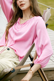Pink Silk Loose Long Sleeve Shirt