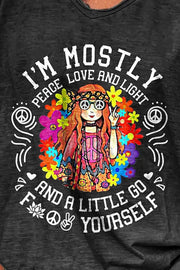 ‘Peace Love And Light' Print Hippy T-shirt