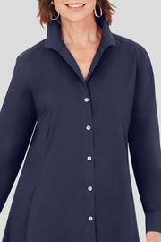 Comfortable Casual Long Sleeve Front Shoulder Shirt-Blue