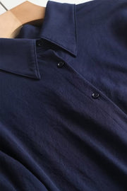 Straight Casual Comfortable Long Sleeve Shirt - Navy Blue