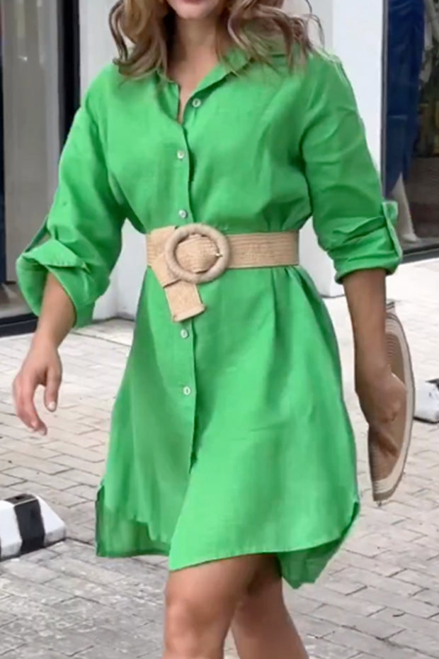 Green 2 Pocket Rolled Shirt Dress