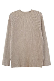 Fashion Split Turtleneck Padded Knitted Sweater Top-Apricot