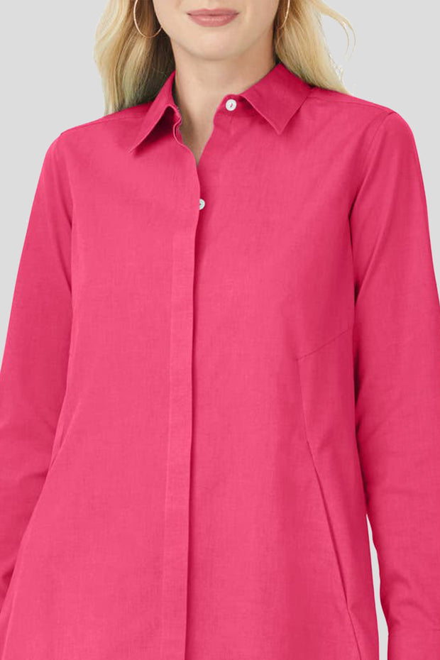 Comfortable Casual Long Sleeve Front Shoulder Shirt-Rose Red