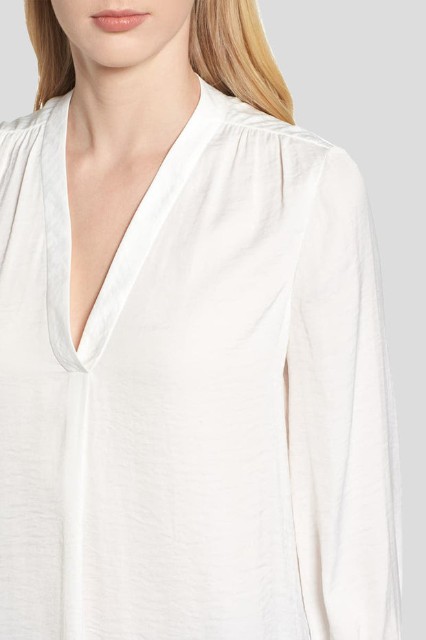 V Neck Long Sleeve Shirt-White