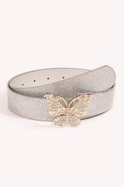 Butterfly Diamond Buckle Head Silver Glitter Fashion All-Match Belt