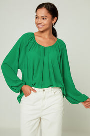 V-neck Pleated Collar Casual Shirt