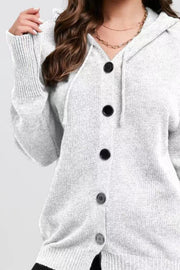 Hooded Button-Breasted Drawstring Knit Cardigan Sweater Coat