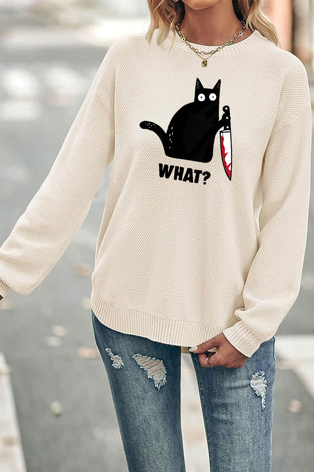 Spooky Lockdown Cat Crew Neck Waffle Pullover Jumper Sweater