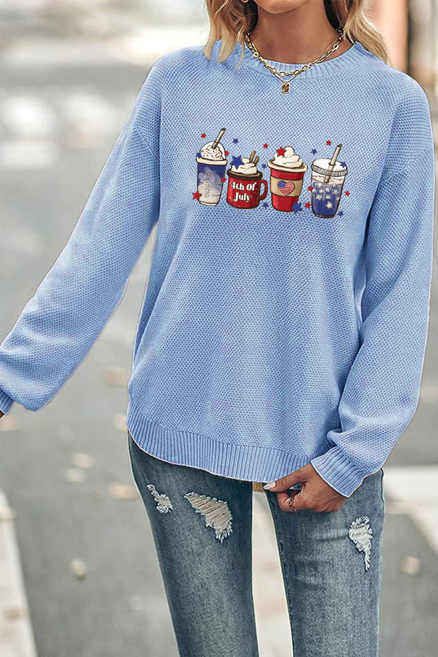 Tie Dye 4th of July America Coffee-Crew Neck Waffle Pullover Jumper Sweater