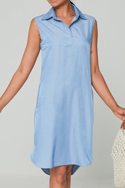 Tencel denim sleeveless shirt collar v-neck midi skirt