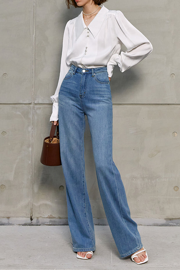 Casual Vintage V-neck Long-sleeve White Shirt