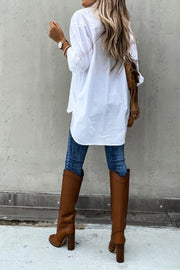 Women's Decorative Pocket Comfortable Long Sleeve Shirt-White