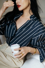 Vertical Stripe Line Feeling Loose And Thin Hidden White Striped Shirt