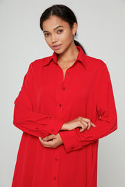 Shirt Dress Long sleeve Plain Simple Dress-Red