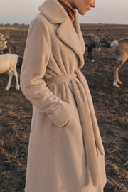Elegant Long Double Breasted Fur Coat-Off-white