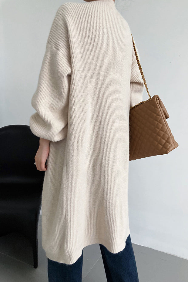 Lazy Over-the-Knee Lantern-Sleeve Knitted Sweater Coat