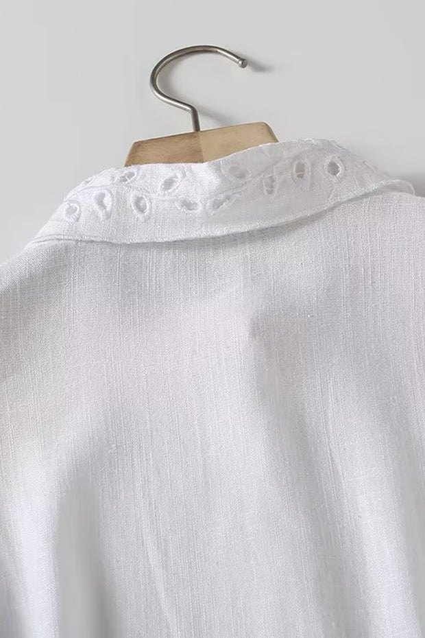 Elegant Hollow Embroidery Comfortable White Shirt